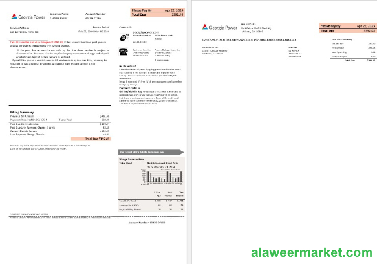 USA Georgia Power business utility new brand bill template in Word and PDF formats, fully editable